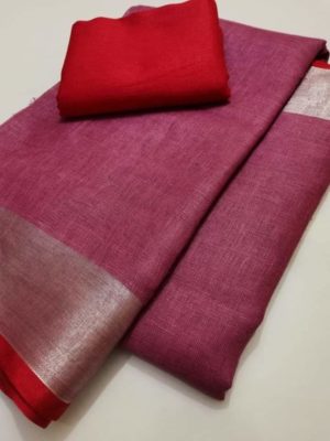 Pure plain linen by linen sarees with contrast blouse (6)