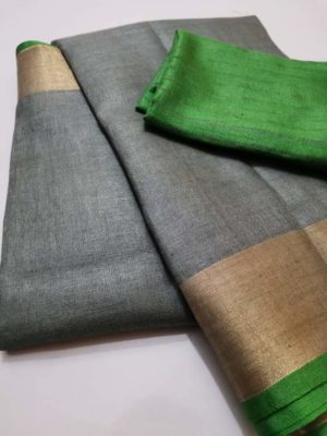 Pure plain linen by linen sarees with contrast blouse (7)