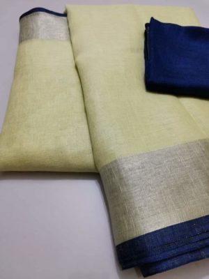 Pure plain linen by linen sarees with contrast blouse (8)