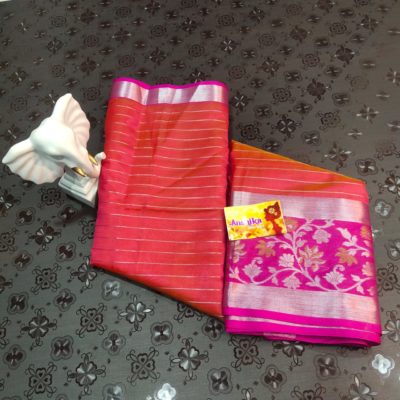 Semi kora organza sarees with border and blouse (1)