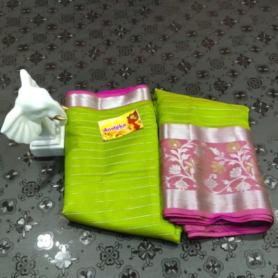 Semi kora organza sarees with border and blouse (2)