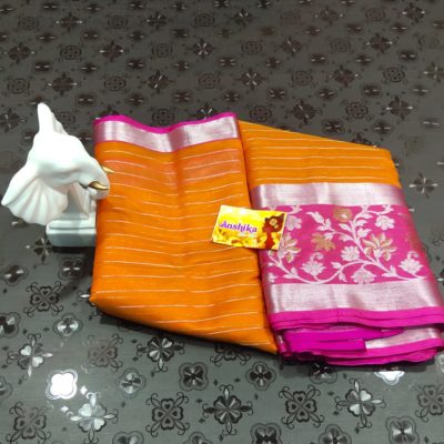 Semi kora organza sarees with border and blouse (5)