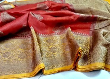 Silk linen banarasi sarees with contrast blouse (1)
