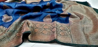 Silk linen banarasi sarees with contrast blouse (3)