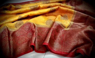 Silk linen banarasi sarees with contrast blouse (4)