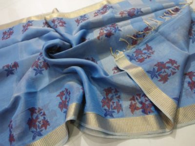 Tussar tissue block printed sarees with blousejpg (3)