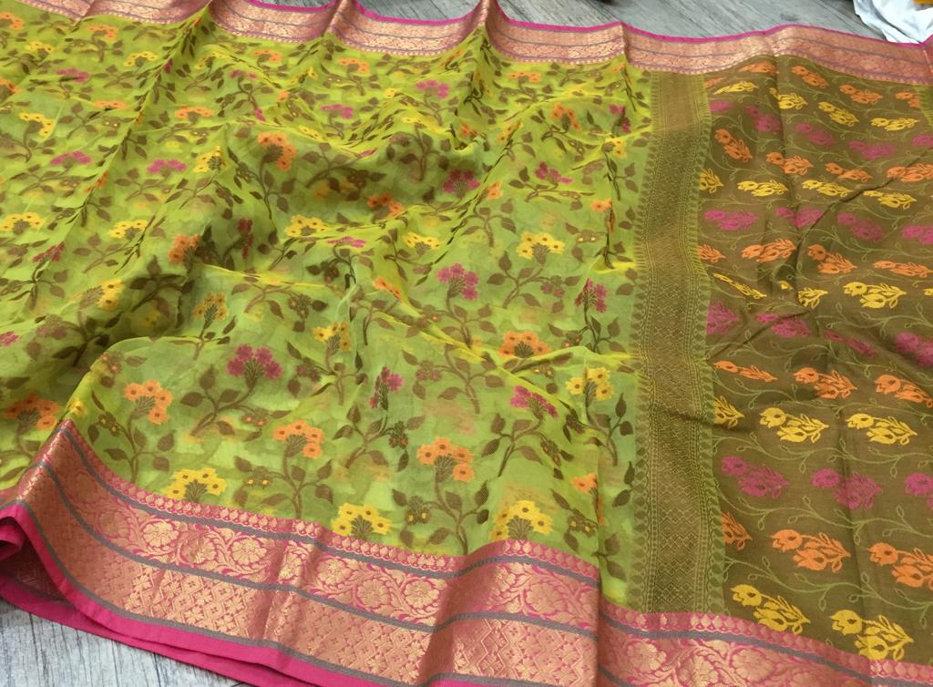 banaras kora silk with kanchi border with blouse (11)