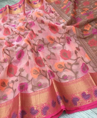 banaras kora silk with kanchi border with blouse (14)