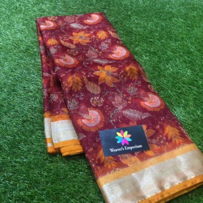 digital net sarees with silver border with blouse (12)