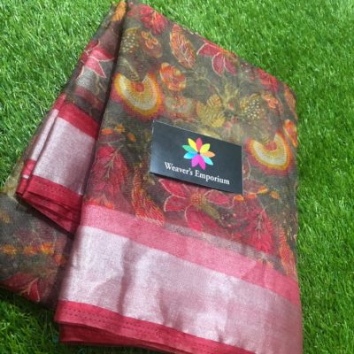 digital net sarees with silver border with blouse (4)