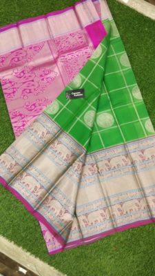 kanchi kora silk sarees with contrast blouse (4)