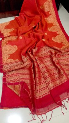 linen jamdhani sarees with blouse (2)