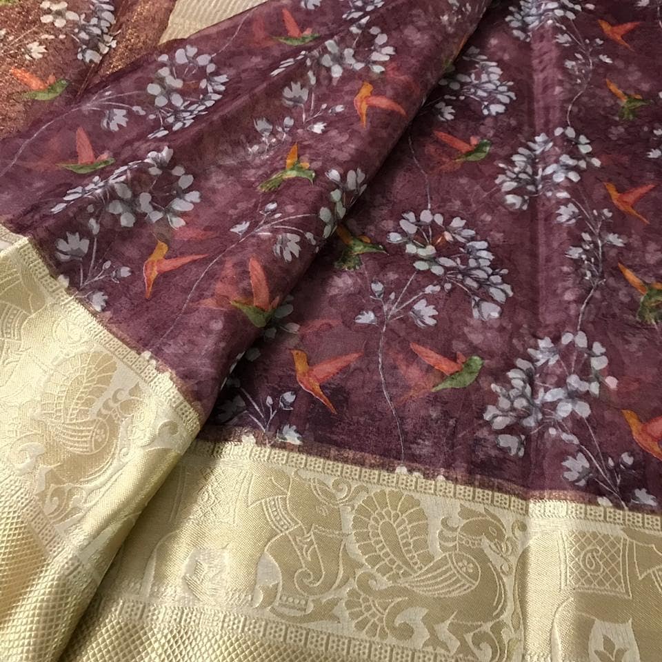 Pure kanchi organza sarees with digital print with blouse | siri designers