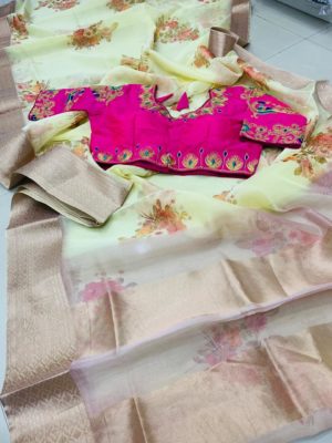 organza sarees with zari woven pallu with blouse (2)