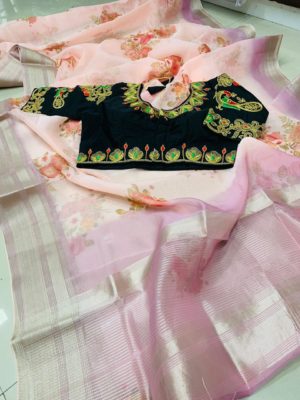 organza sarees with zari woven pallu with blouse (3)