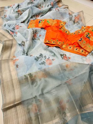 organza sarees with zari woven pallu with blouse (4)