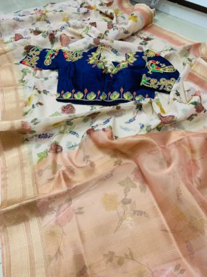 organza sarees with zari woven pallu with blouse (5)