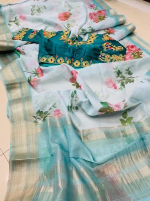 organza sarees with zari woven pallu with blouse (6)