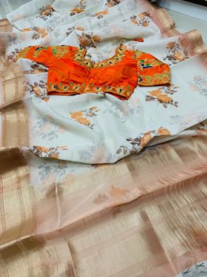 organza sarees with zari woven pallu with blouse (7)