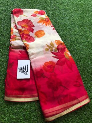 pure chiffon sarees with printed design with brocade blouse (23)