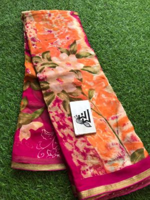 pure chiffon sarees with printed design with brocade blouse (24)