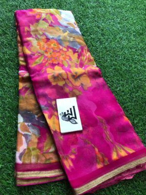 pure chiffon sarees with printed design with brocade blouse (5)