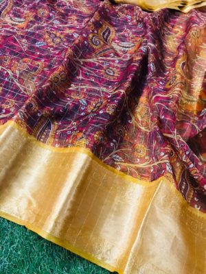 pure kanchi kora organza sarees with kalamkari print (1)