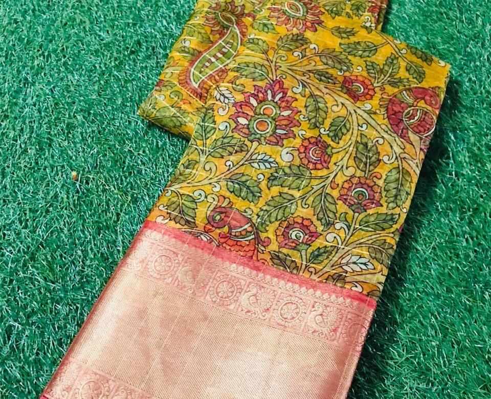 pure kanchi kora organza sarees with kalamkari print (2)
