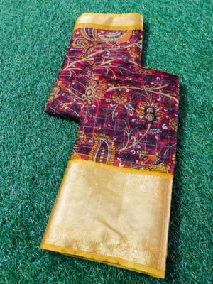 pure kanchi kora organza sarees with kalamkari print (3)