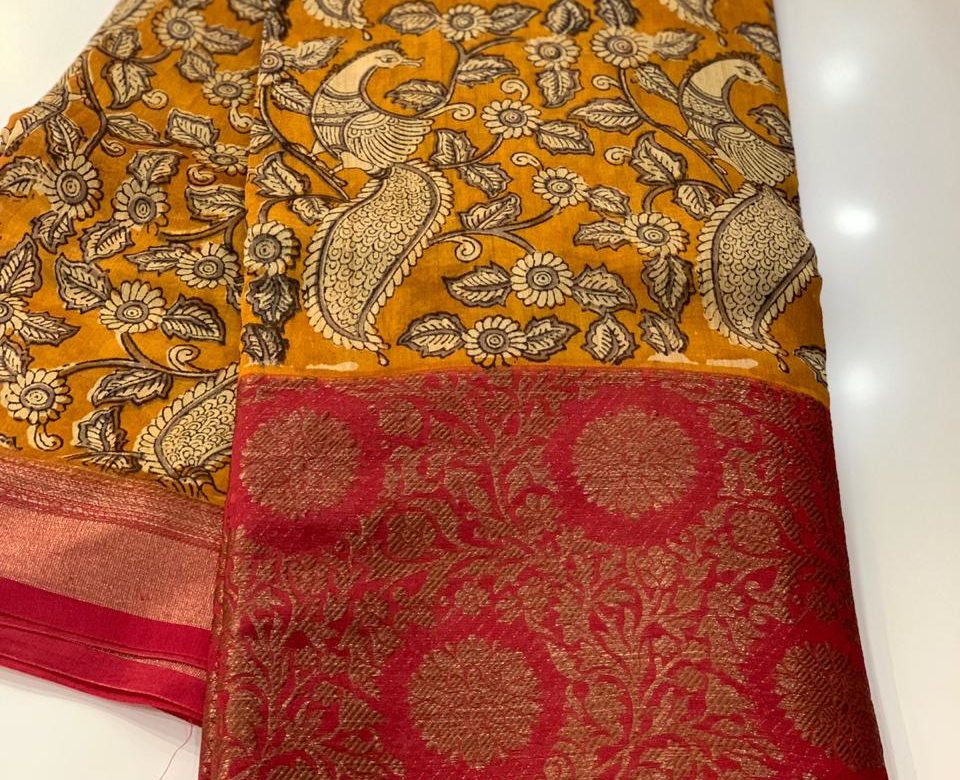pure maheshwari silk with kalamkari prints with blouse (6)