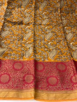 pure maheshwari silk with kalamkari prints with blouse (8)