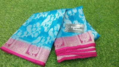 Beautiful kanchi organza with weaving with blouse (9)