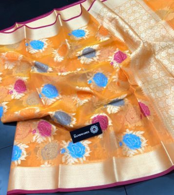 Beautiful kora multi color allover weaving sarees (3)