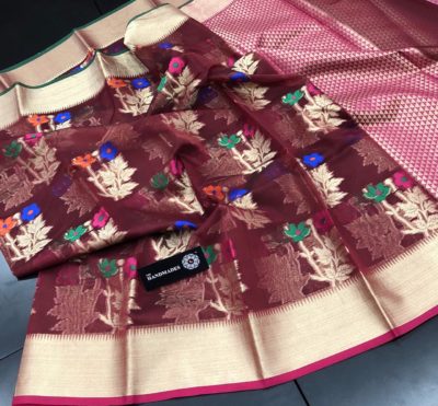 Beautiful kora multi color allover weaving sarees (6)