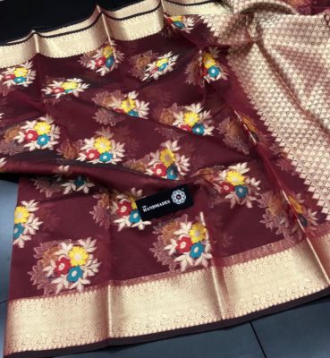 Beautiful kora multi color allover weaving sarees (8)