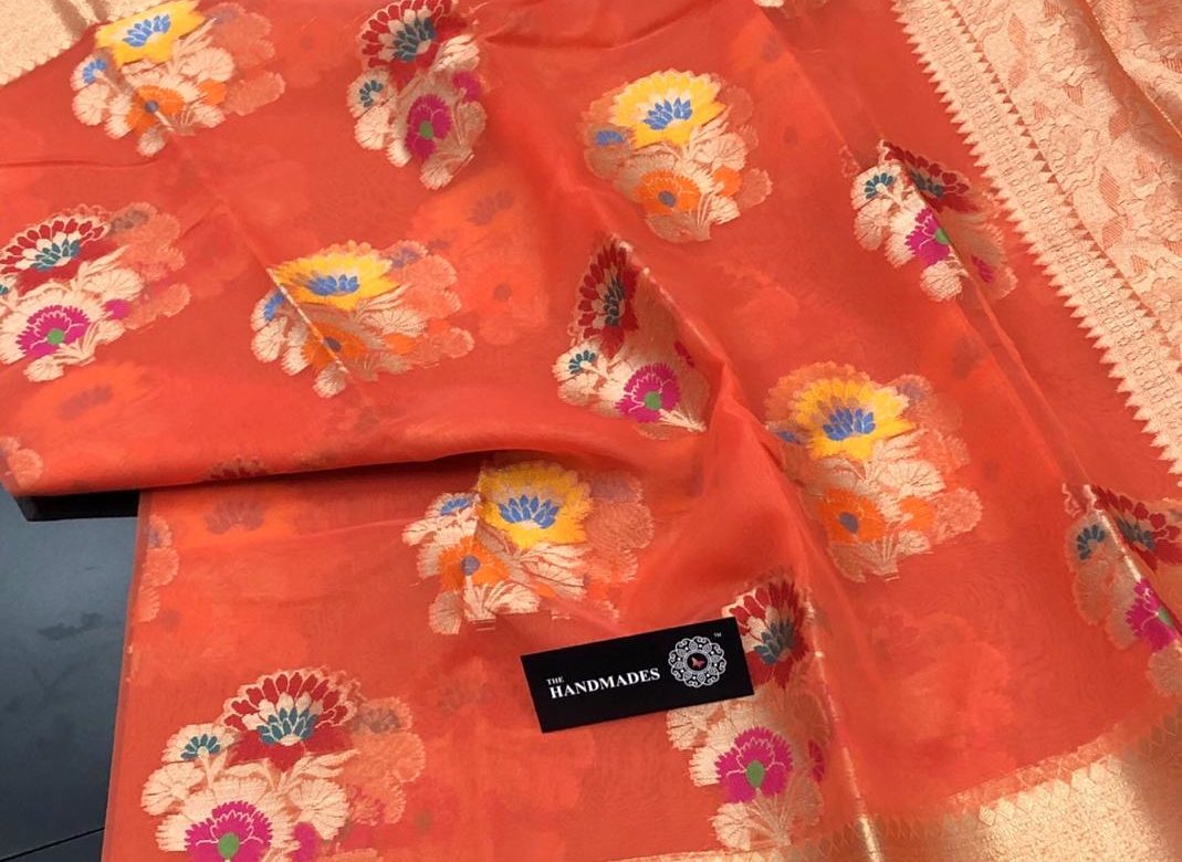 Beautiful kora multi color allover weaving sarees (9)