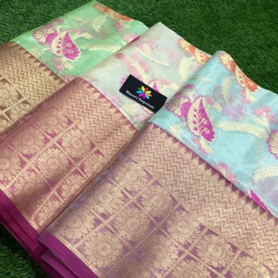 Beautiful tissue organza sarees with allover gold zari weaving (1)