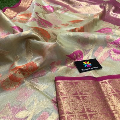 Beautiful tissue organza sarees with allover gold zari weaving (2)
