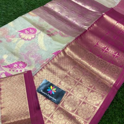 Beautiful tissue organza sarees with allover gold zari weaving (3)