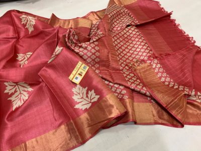 Desi tussar block printed silk sarees with blouse (10)