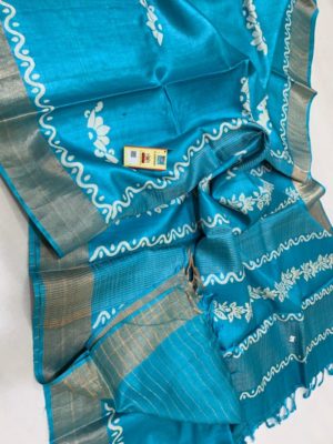 Desi tussar block printed silk sarees with blouse (11)