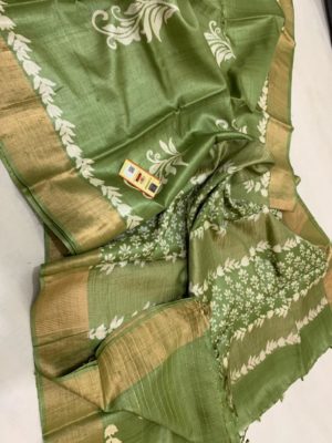 Desi tussar block printed silk sarees with blouse (14)