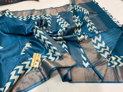 Desi tussar block printed silk sarees with blouse (15)
