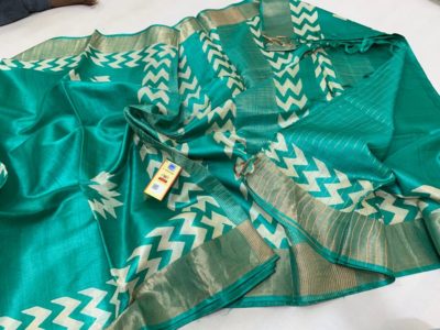 Desi tussar block printed silk sarees with blouse (16)