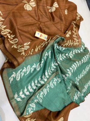 Desi tussar block printed silk sarees with blouse (18)