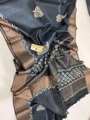 Desi tussar block printed silk sarees with blouse (19)