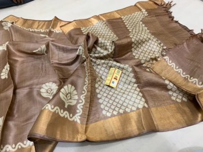 Desi tussar block printed silk sarees with blouse (2)