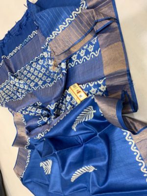 Desi tussar block printed silk sarees with blouse (20)