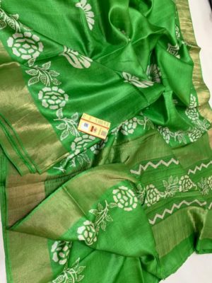 Desi tussar block printed silk sarees with blouse (21)