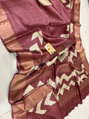 Desi tussar block printed silk sarees with blouse (22)